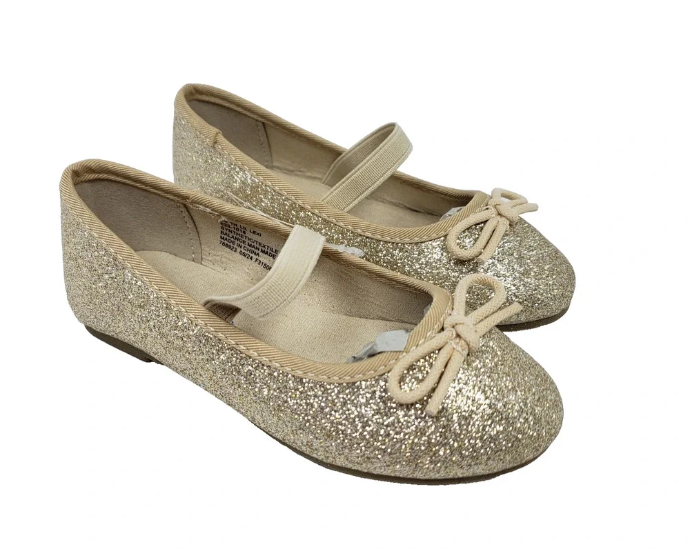 Thereabouts Th Lil Lexi Toddler Girls Sz 8 Gold Glitter Dress Ballet Flats Shoes
